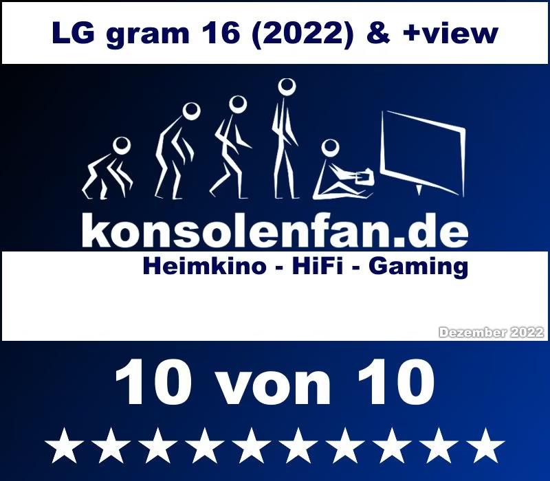 Der LG gram 16 (2022) hat im Test bei konsolenfan.de &quot;10 von 10 Sterne&quot; erhalten.1