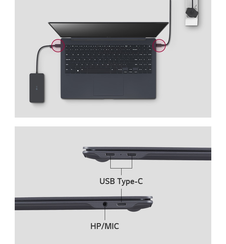 LG gram hat USB Type-C™-Anschlüsse auf beiden Seiten.