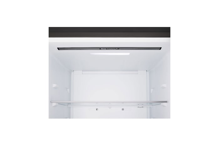 LG Kühl-/Gefrierschrank (GBBS726CPY) Draufsicht mit Kühlschrank in mattem Schwarz links und Schrankwand rechts