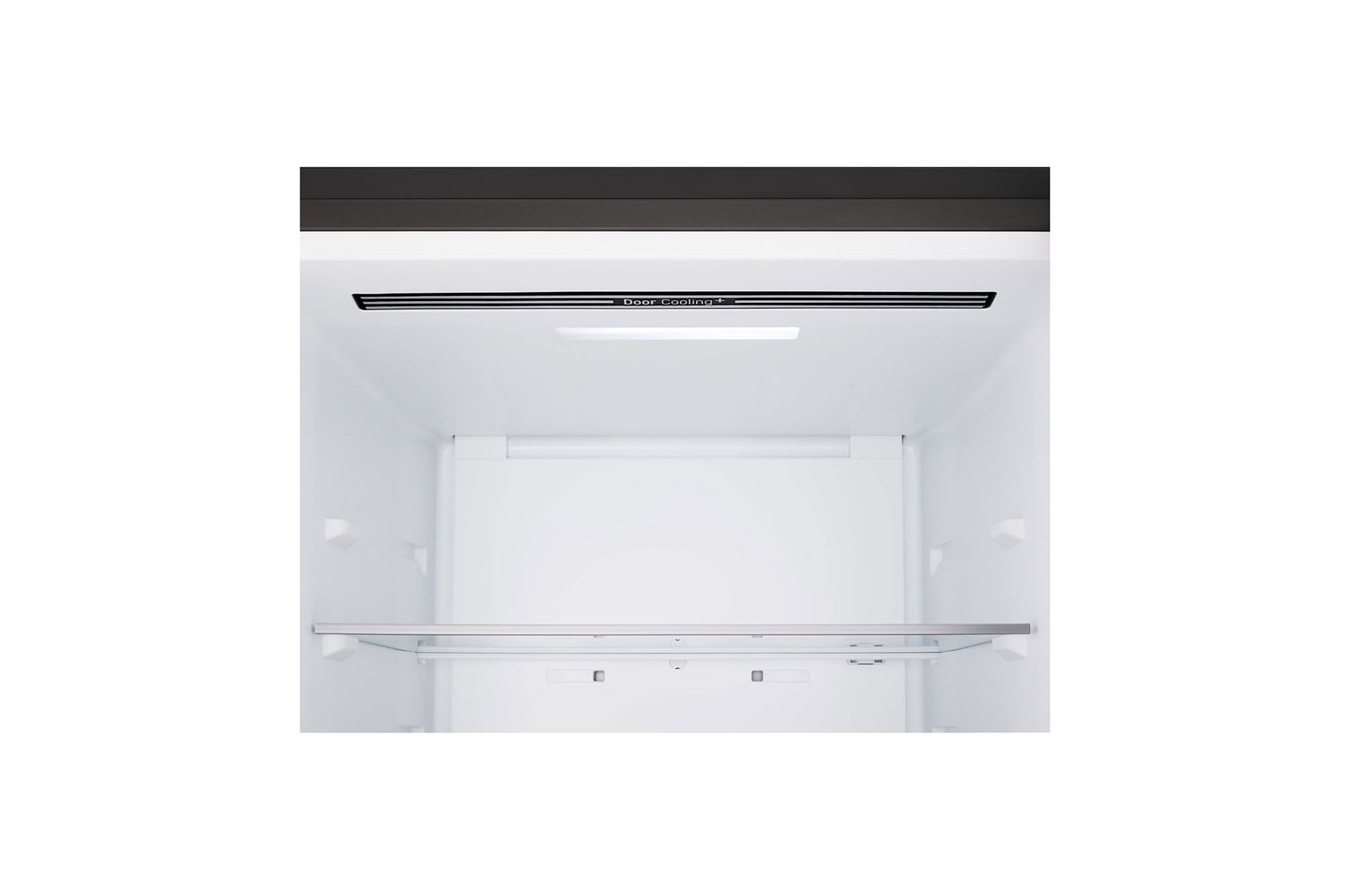 LG Kühl-/Gefrierschrank (GBBS726CPY) Draufsicht mit Kühlschrank in mattem Schwarz links und Schrankwand rechts