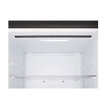 LG Kühl-/Gefrierschrank (GBBS726CPY) Draufsicht mit Kühlschrank in mattem Schwarz links und Schrankwand rechts