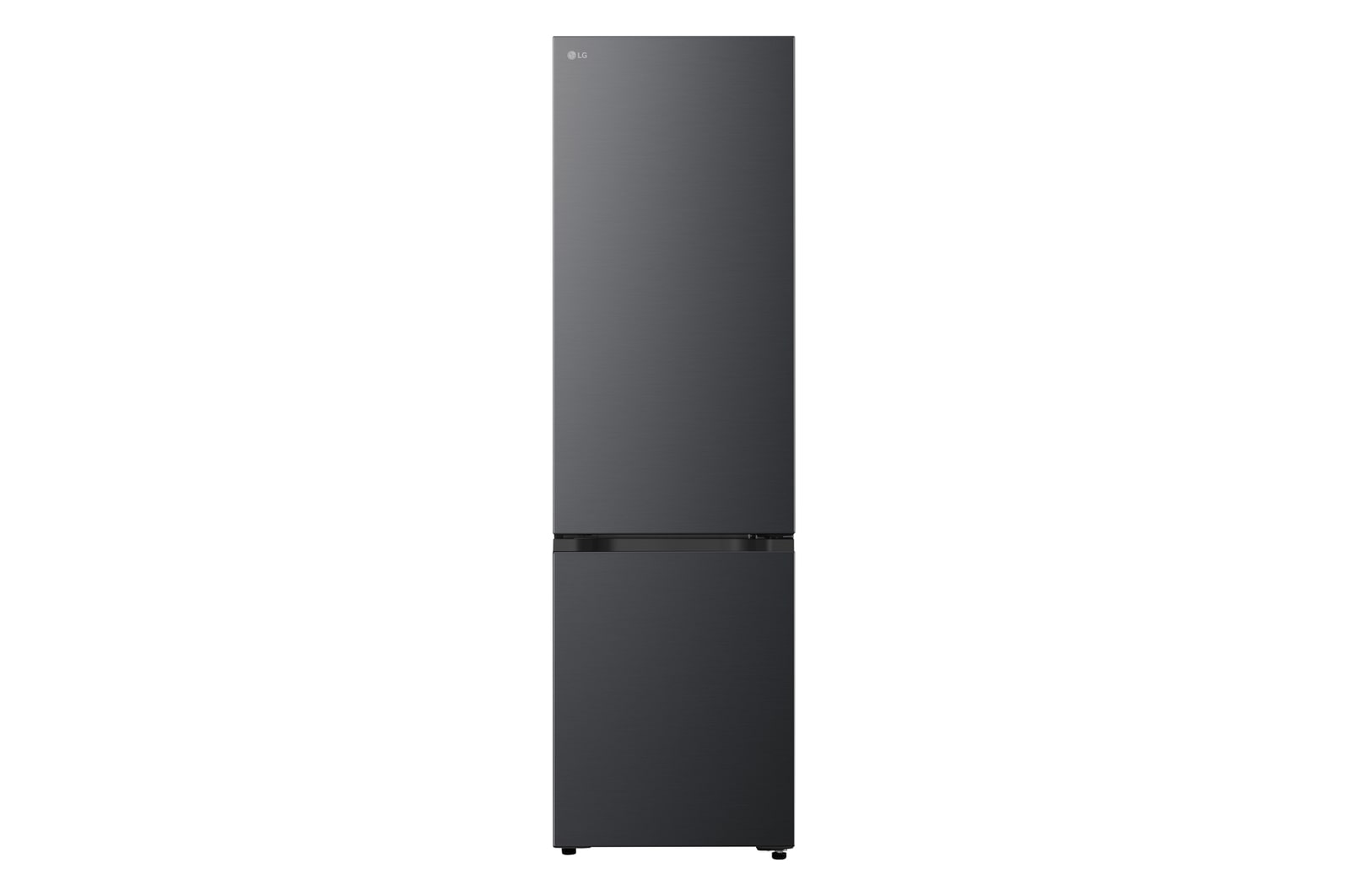 LG bottom freezer (GBBS726CEV) front view in matte black finish