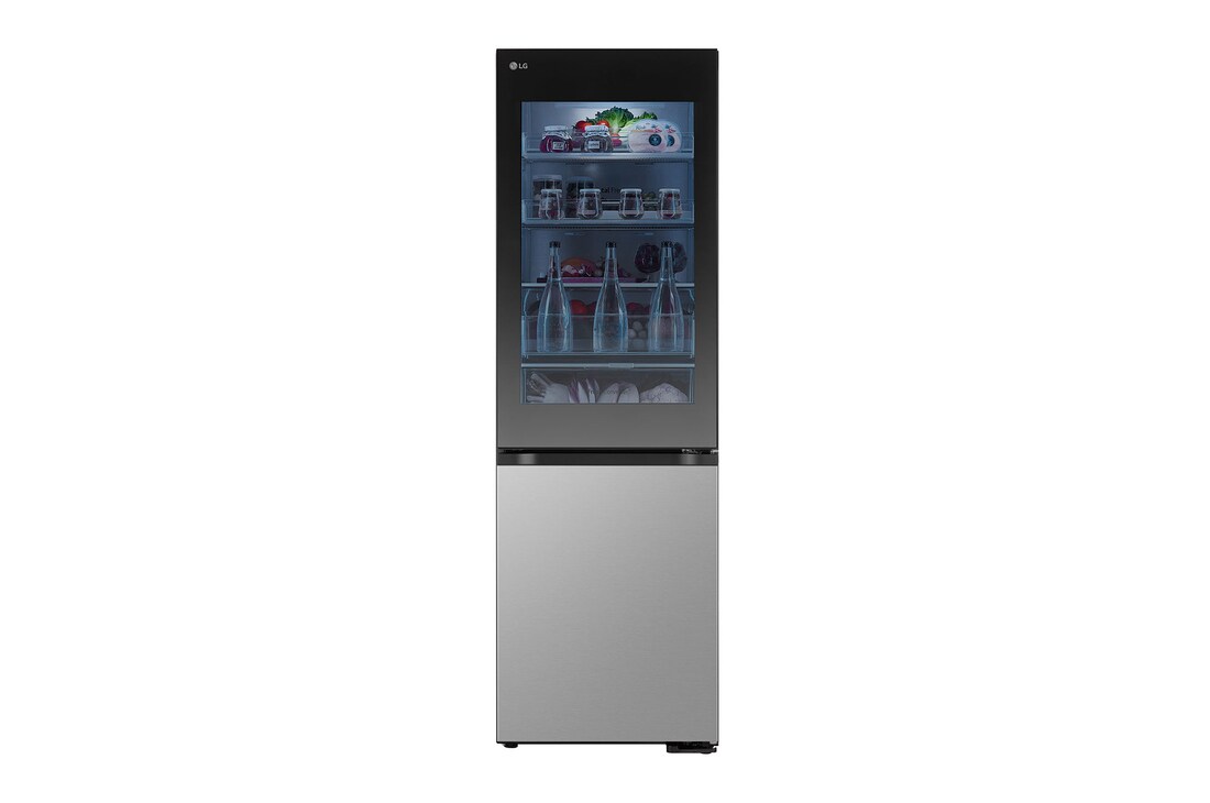 Vorderansicht der 349L InstaView™ Kühl-/Gefrierkombination mit Gefrierfach unten Essence Black Steel