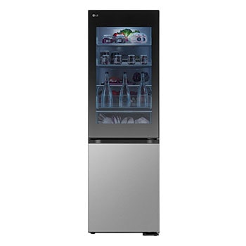 Vorderansicht der 349L InstaView™ Kühl-/Gefrierkombination mit Gefrierfach unten Essence Black Steel