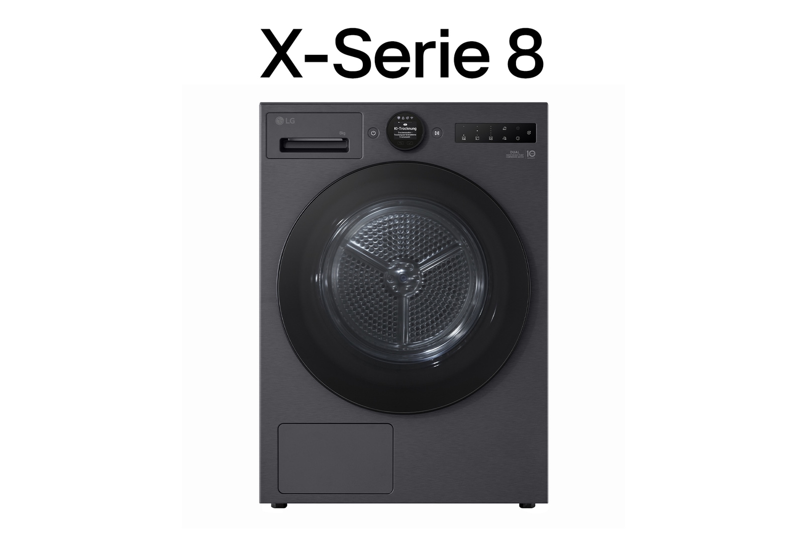 Vorderseite von Trockner Mattschwarz (EEK B, 8 kg) mit Dual Inverter Wärmepumpentechnologie & selbstreinigendem Kondensator I RT80X8BC RT80X8BC
