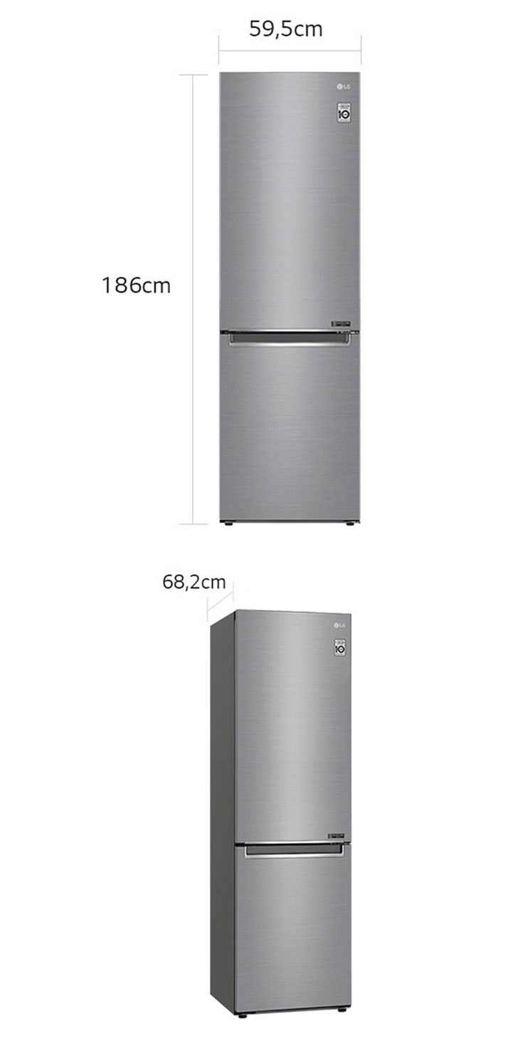 Kühl-Gefrierkombination | 341 Liter Nutzinhalt | Energieeffizienzklasse D |  Steel | 186 cm hoch | Inverter Linear Compressor® | GBB61PZGFN - GBB61PZGFN  | LG DE