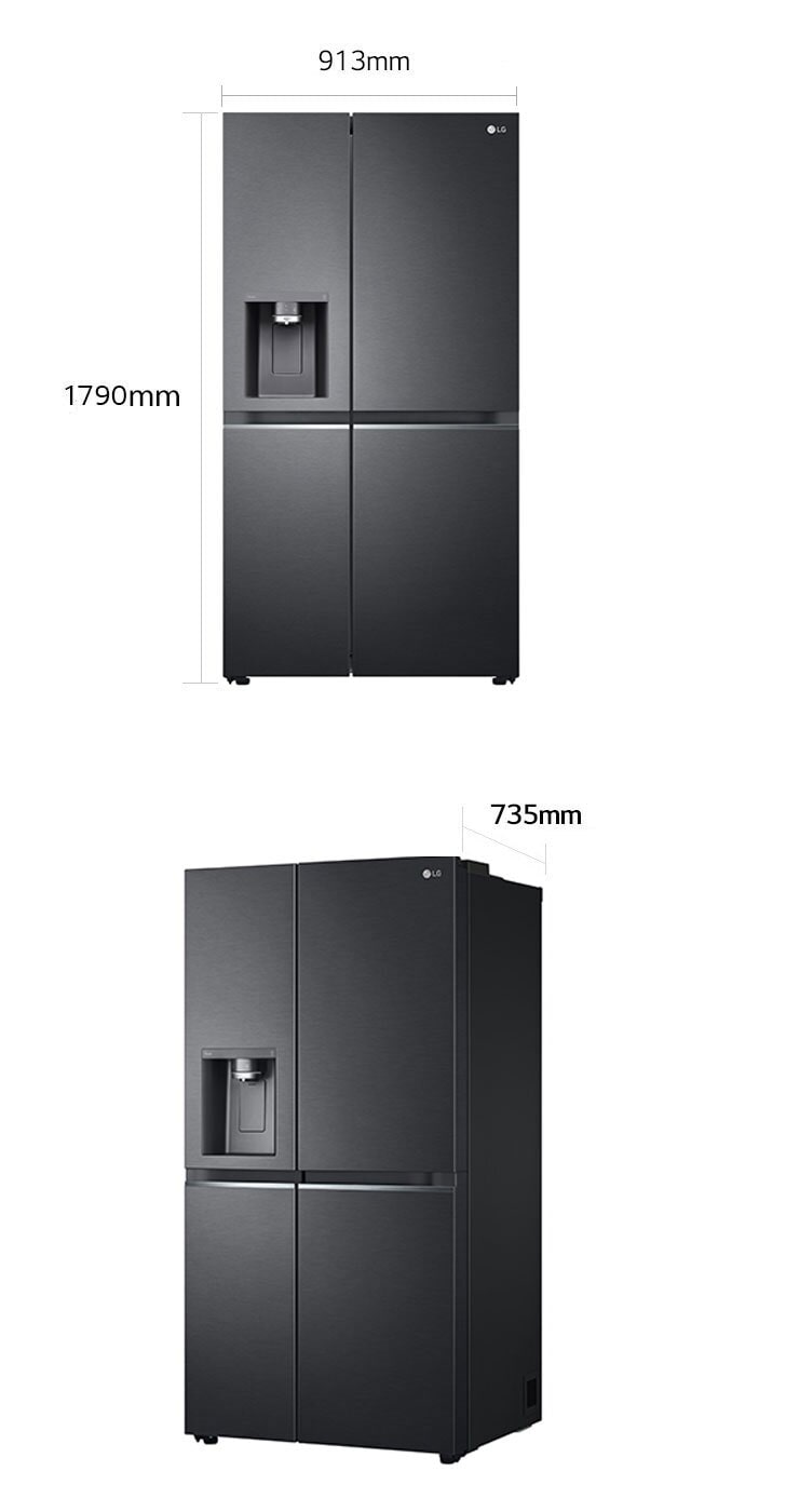 Side-by-Side mit Eis-, Crushed Ice- und Wasserspender | 634 Liter Kapazität  | Energieeffizienzklasse D | Matte Black | GSLV91MCAD - GSLV91MCAD | LG DE