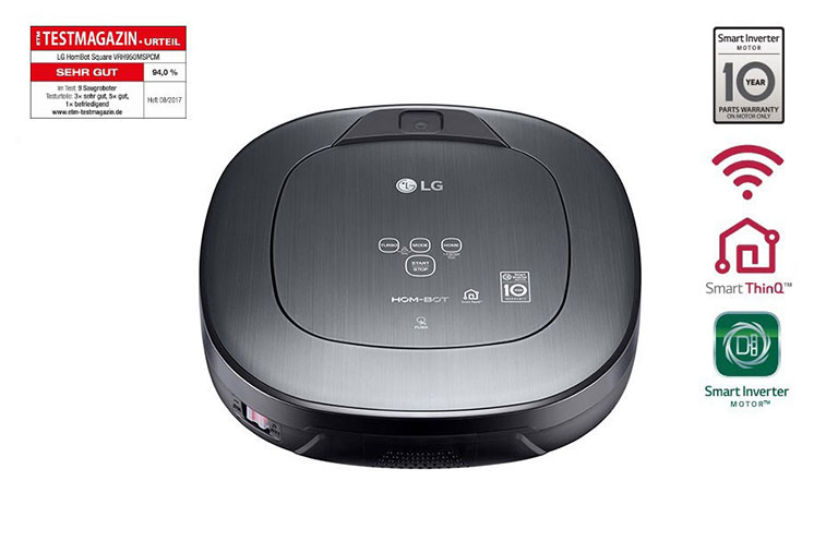 Vorderseite von  HomBot Square mit Home View™ und Home Guard™, intelligente Reinigung und Raumüberwachung VRH950MSPCM