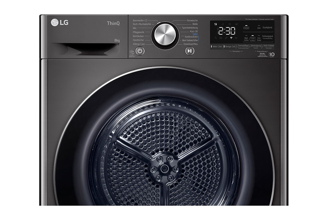 LG Trockner Schwarz (EEK C, 8 kg) mit Dual Inverter Wärmepumpentechnologie & selbstreinigendem Kondensator I RT80V9B, RT80V9B