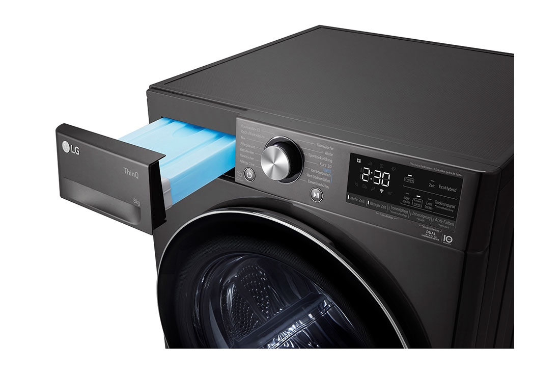 LG Trockner Schwarz (EEK C, 8 kg) mit Dual Inverter Wärmepumpentechnologie & selbstreinigendem Kondensator I RT80V9B, RT80V9B
