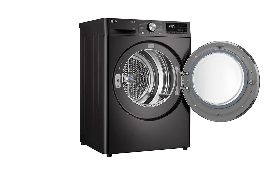 LG Trockner Schwarz (EEK C, 8 kg) mit Dual Inverter Wärmepumpentechnologie & selbstreinigendem Kondensator I RT80V9B, RT80V9B