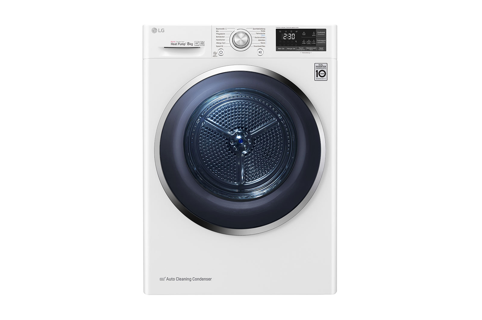 Vorderseite von LG Trockner | mit Dual Inverter Wärmepumpentechnologie und autoreinigendem Kondensator bis zu 8 kg Fassungsvermögen RT8DIH2