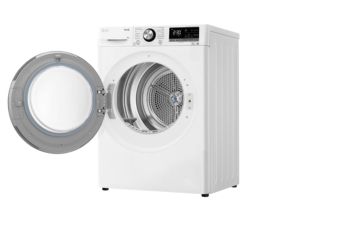 LG Trockner Weiß (C, 9 kg) mit Dual Inverter Wärmepumpentechnologie & selbstreinigendem Kondensator I RT90V9W, RT90V9W