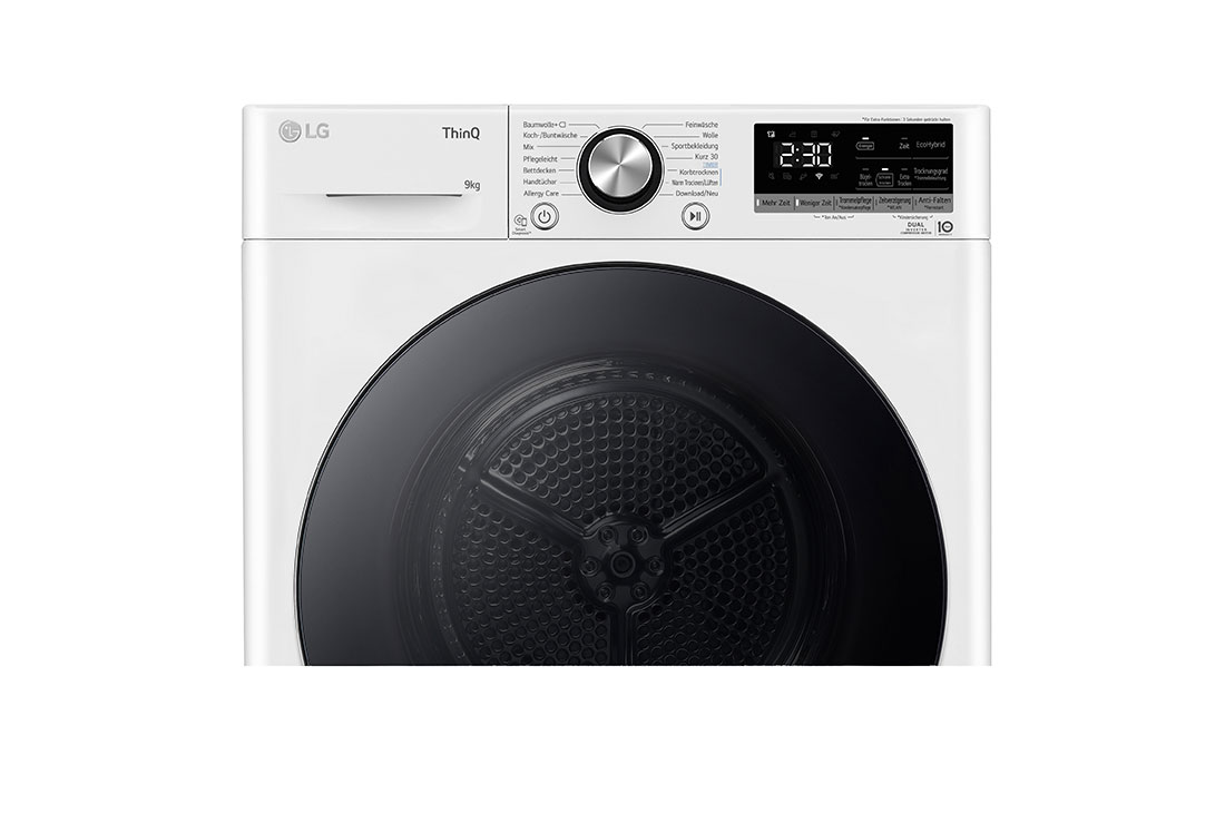 LG Trockner Weiß (C, 9 kg) mit Dual Inverter Wärmepumpentechnologie & selbstreinigendem Kondensator I RT90V9W, RT90V9W