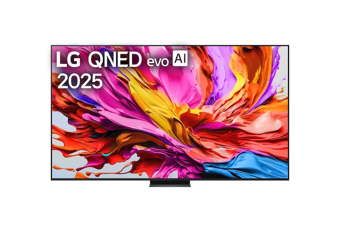 Frontansicht des 100 Zoll LG QNED evo AI QNED86 MiniLED 4K Smart TV 100QNED86A6