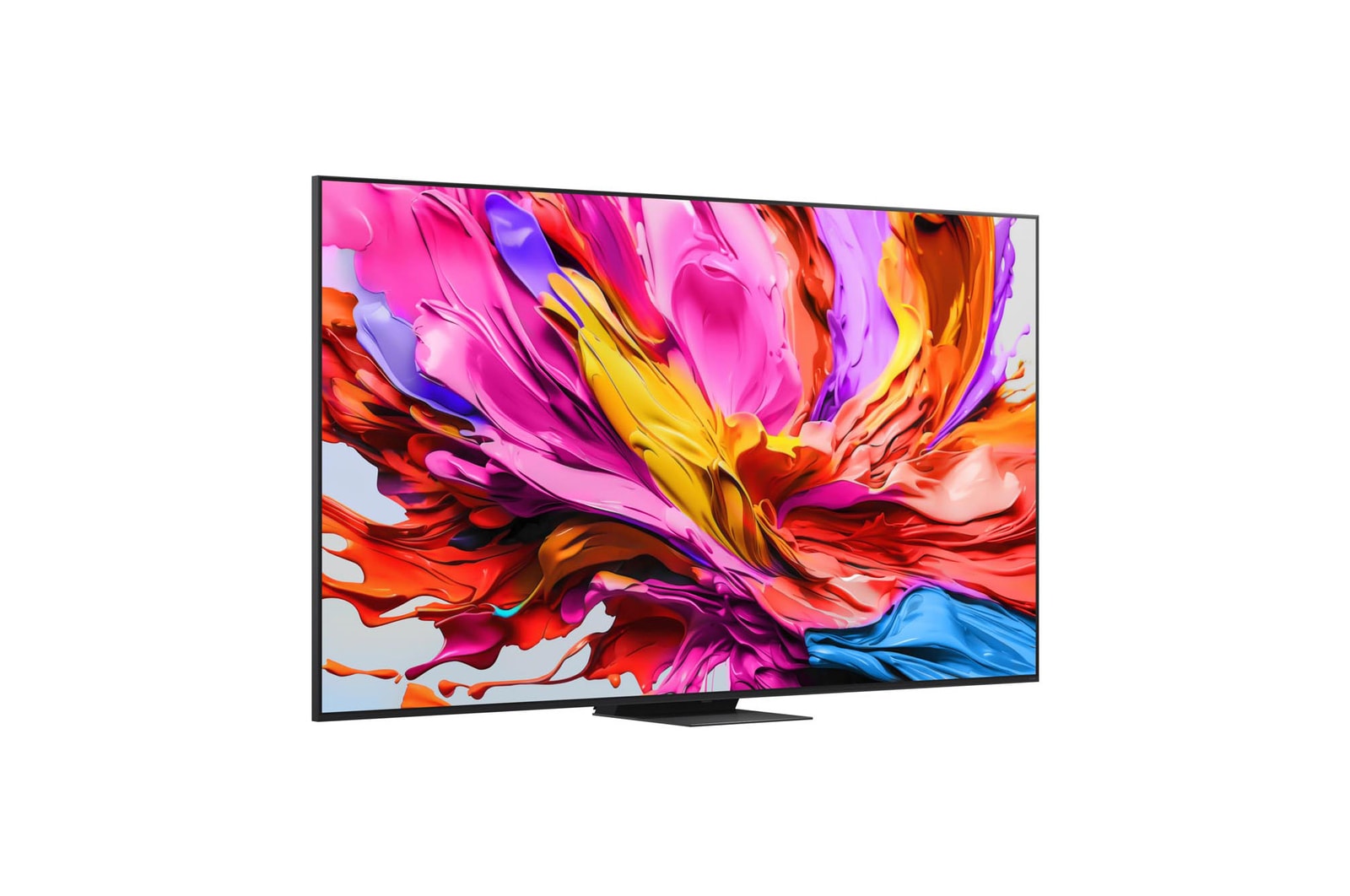 Leicht abgewinkelte Seitenansicht des LG QNED evo TV von rechts