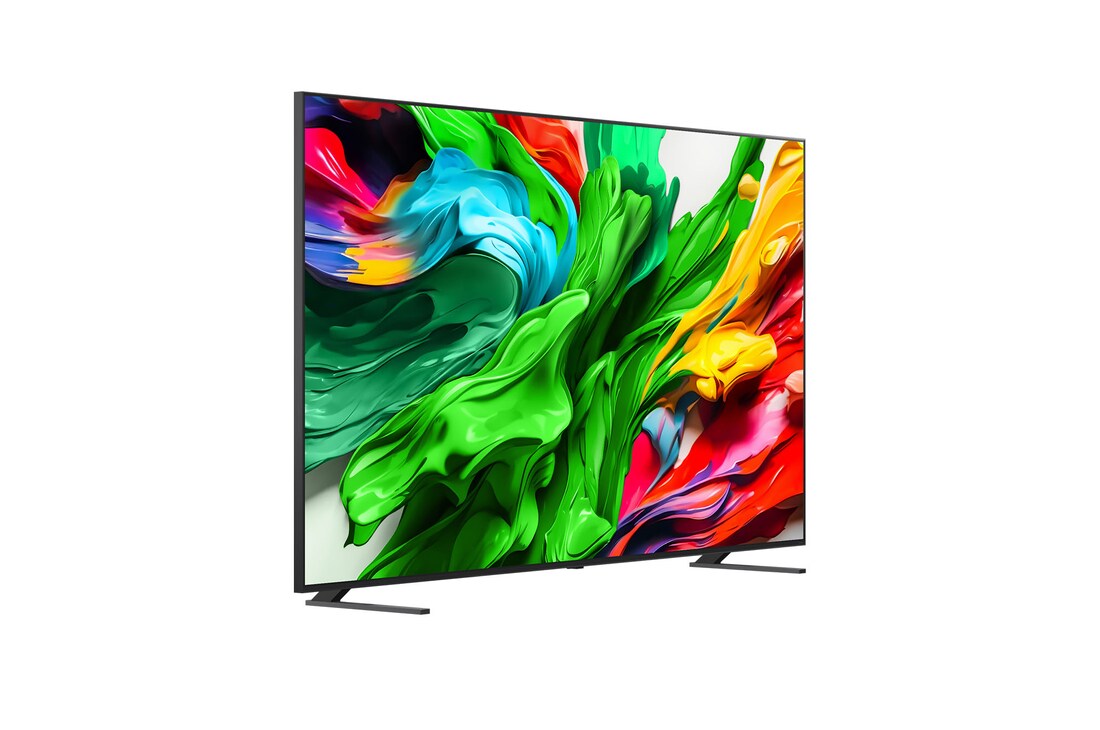 Leicht abgewinkelte Seitenansicht des LG QNED evo TV von rechts
