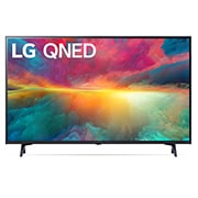 Een vooraanzicht van de LG QNED TV met invulbeeld en productlogo op