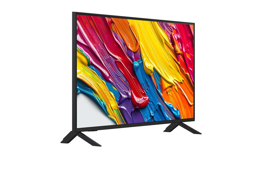 Leicht abgewinkelte Seitenansicht des LG QNED evo TV von rechts