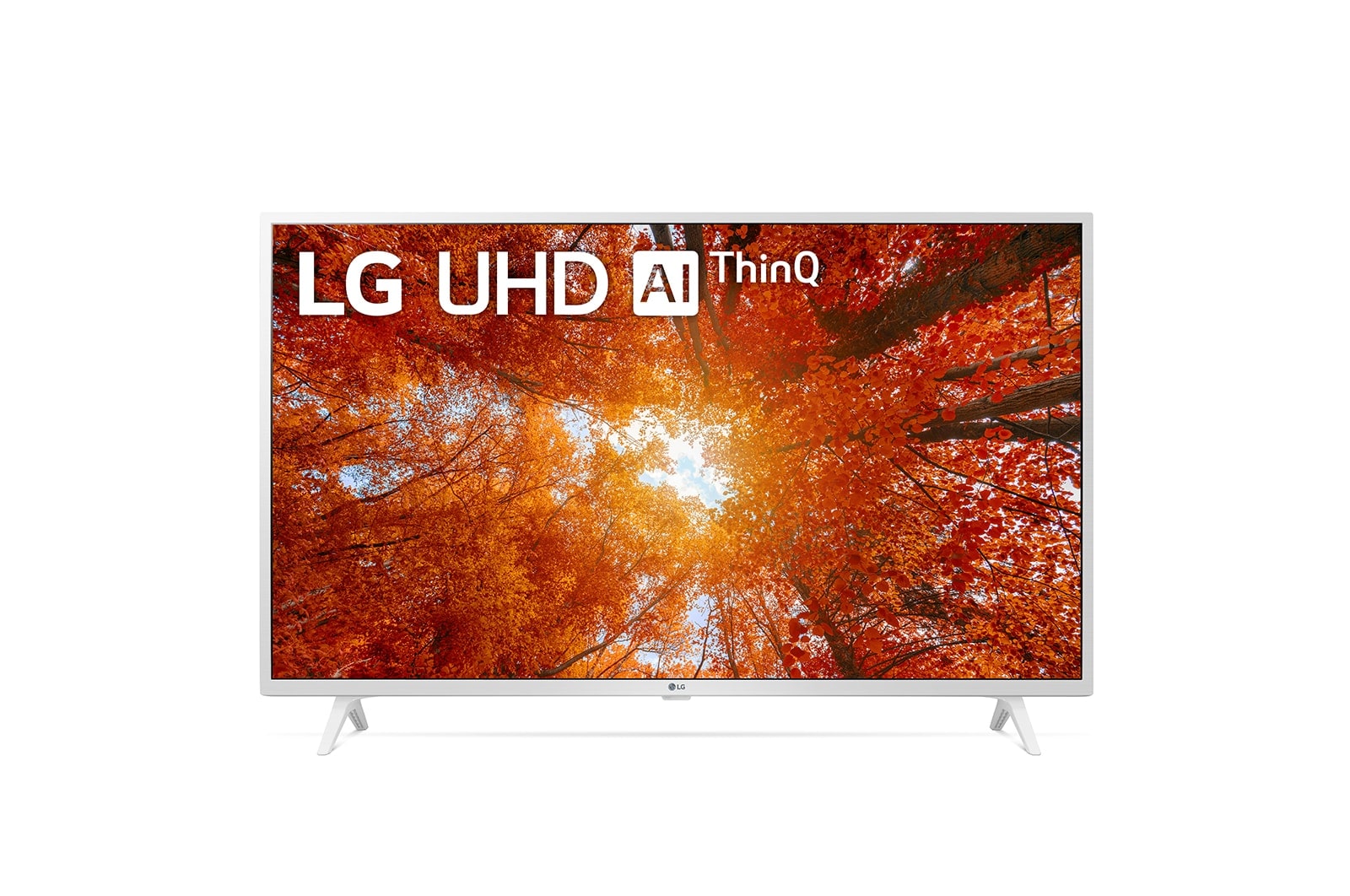 LG 43UQ76909LE Vorderansicht des LG UHD TV mit eingefügtem Bild und Produktlogo