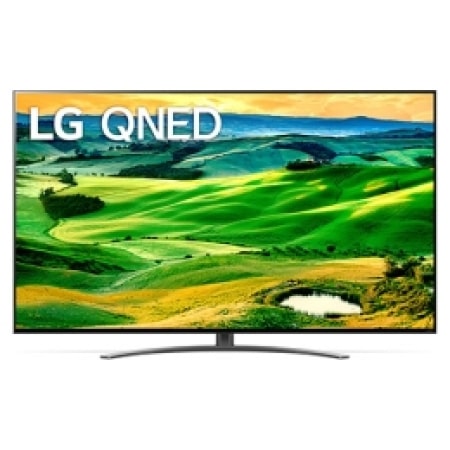 LG 50QNED813QA Vorderansicht des LG QNED TV mit eingefügtem Bild und Produktlogo