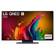 Ansicht der Vorderseite des LG QNED TV, QNED87 mit Text LG QNED und 2024 auf dem Bildschirm