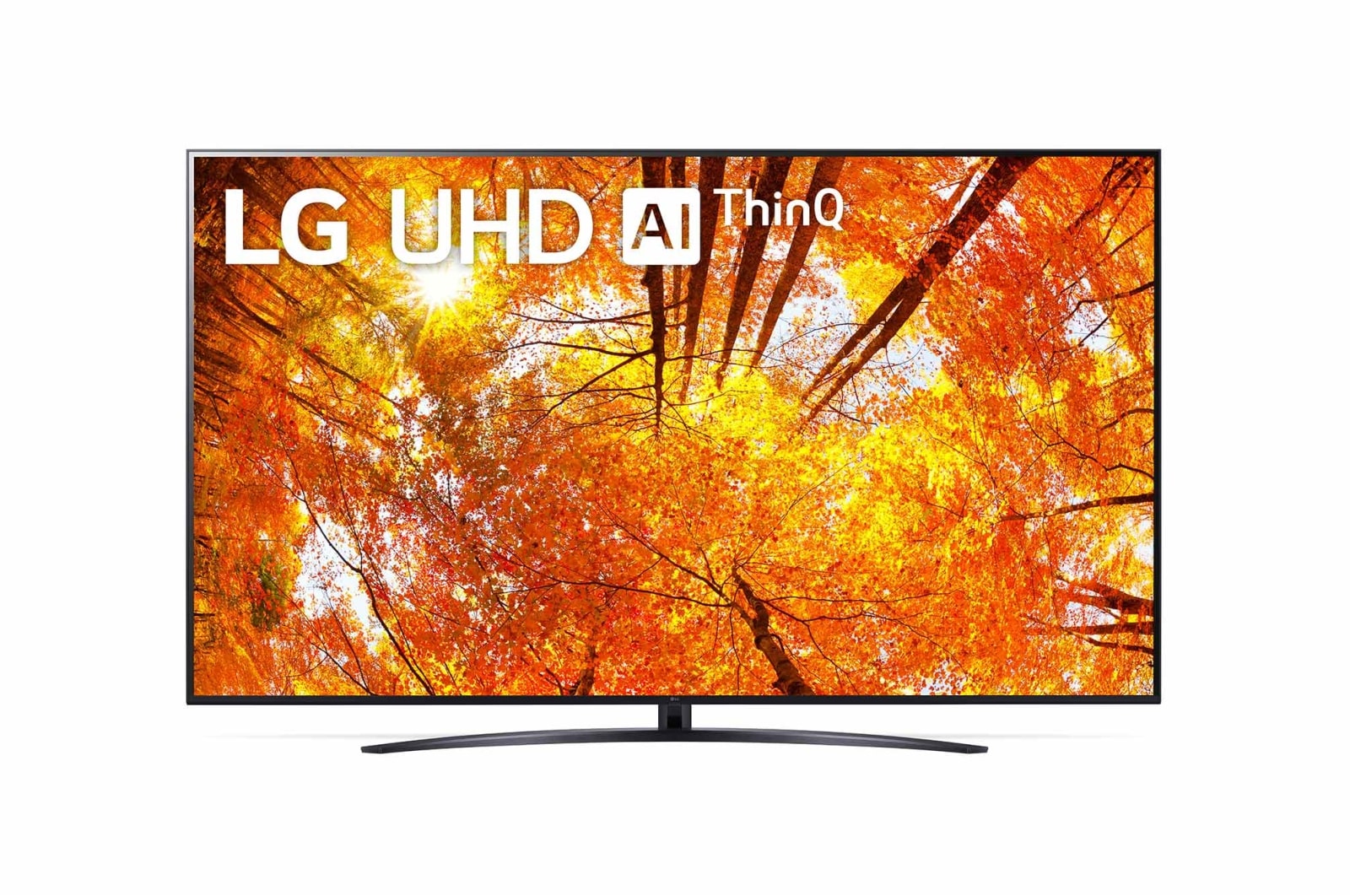 LG 50UQ91009LA Vorderansicht des LG UHD TV mit eingefügtem Bild und Produktlogo