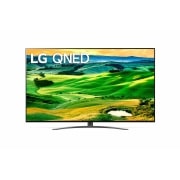 LG 55QNED813QA Vorderansicht des LG QNED TV mit eingefügtem Bild und Produktlogo