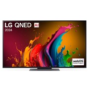 Ansicht der Vorderseite des LG QNED TV, QNED87 mit Text LG QNED und 2024 auf dem Bildschirm
