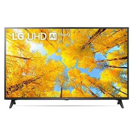 Vorderansicht des LG UHD TV mit eingefügtem Bild und Produktlogo