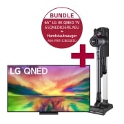 Vorderseite von 65QNED826RE 65&#39;&#39; LG 4K QNED TV QNED82 &amp; A9K-PRO1G Handstaubsauger mit zwei Akkus I Iron Grey I LG CordZero® A9K-PRO1G 65QNED826RE.A9KPRO1