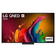Ansicht der Vorderseite des LG QNED TV, QNED87 mit Text LG QNED und 2024 auf dem Bildschirm