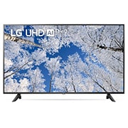 LG 43UQ76909LE Vorderansicht des LG UHD TV mit eingefügtem Bild und Produktlogo