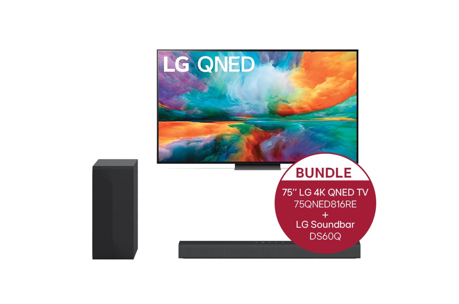 LG 75'' LG 4K QNED TV QNED81 & 2.1 Dolby Atmos® Soundbar mit 300 Watt | kabelloser Subwoofer, 75QNED816RE.DS60Q
