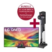 Vorderseite von 75QNED826RE 75&#39;&#39; LG 4K QNED TV QNED82 &amp; A9K-PRO1G Handstaubsauger mit zwei Akkus I Iron Grey I LG CordZero® A9K-PRO1G 75QNED826RE.A9KPRO1