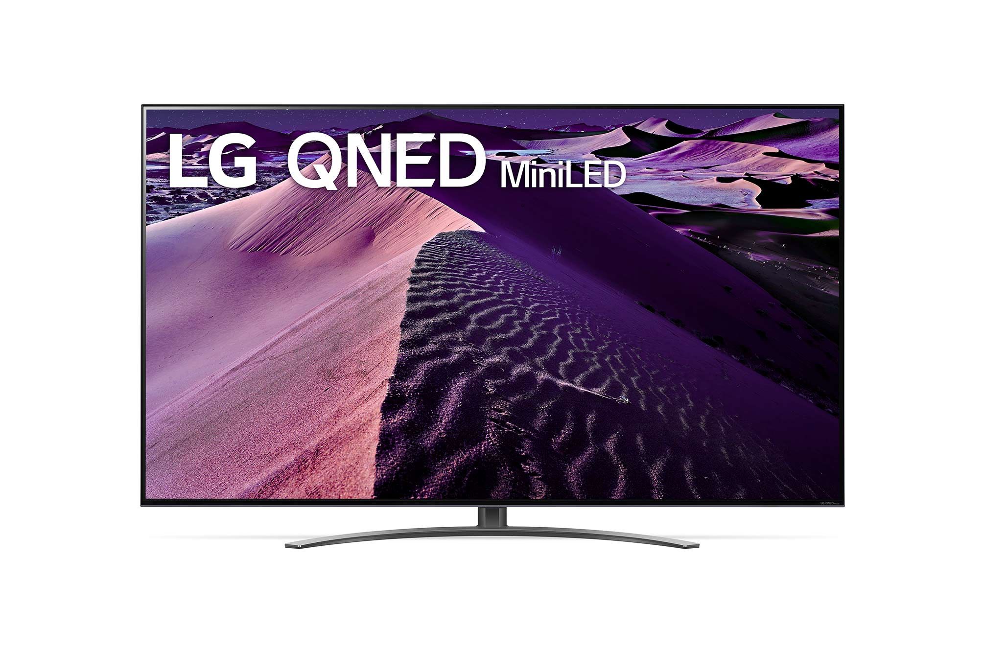 LG 75QNED869QA Vorderansicht des LG NANO TV mit eingefügtem Bild und Produktlogo