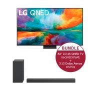 Vorderseite von 86'' LG 4K QNED TV QNED81 86QNED816RE & 3.1.2 Dolby Atmos® Soundbar mit 380 Watt | kabelloser Subwoofer  DS75Q 86QNED816RE.DS75Q