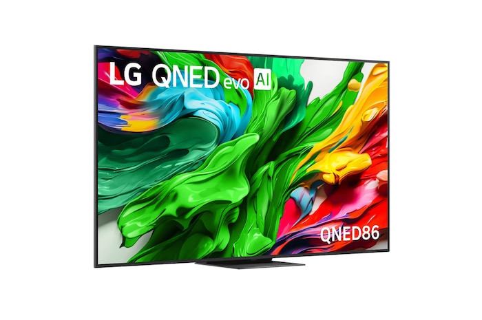 Rechts abgewinkelte Seitenansicht des LG QNED evo TV von rechts