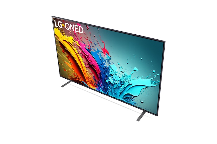 Nahaufnahme der Oberkante des LG QNED TV, QNED85