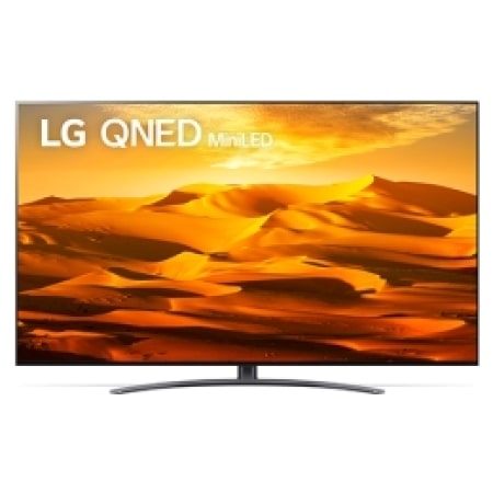 LG 86QNED916QE Vorderansicht des LG QNED TV mit eingefügtem Bild und Produktlogo