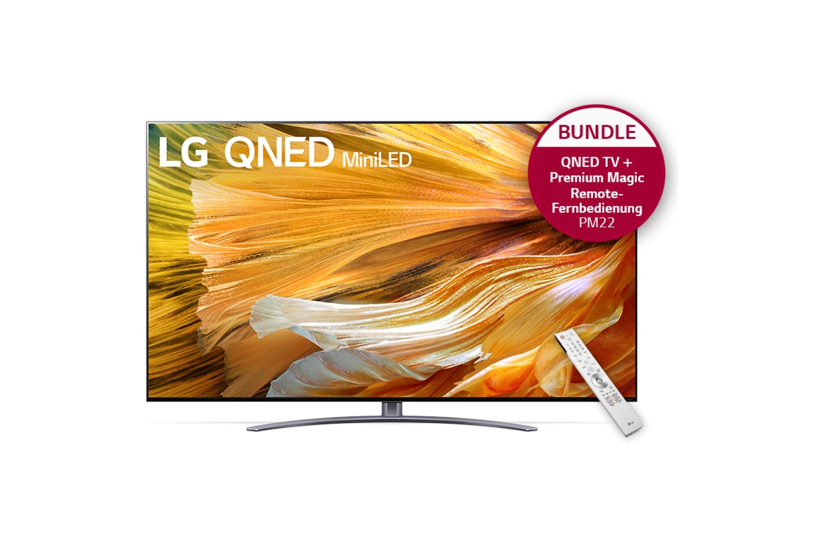 Vorderseite von 86&#39;&#39; 4K QNED MiniLED TV QNED91 &#43; Premium Magic Remote-Fernbedienung PM22 86QNED919PA PM22GN
