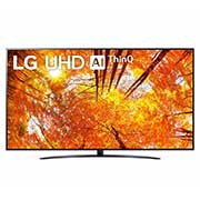 LG 86UQ91006LA Vorderansicht des LG UHD TV mit eingefügtem Bild und Produktlogo