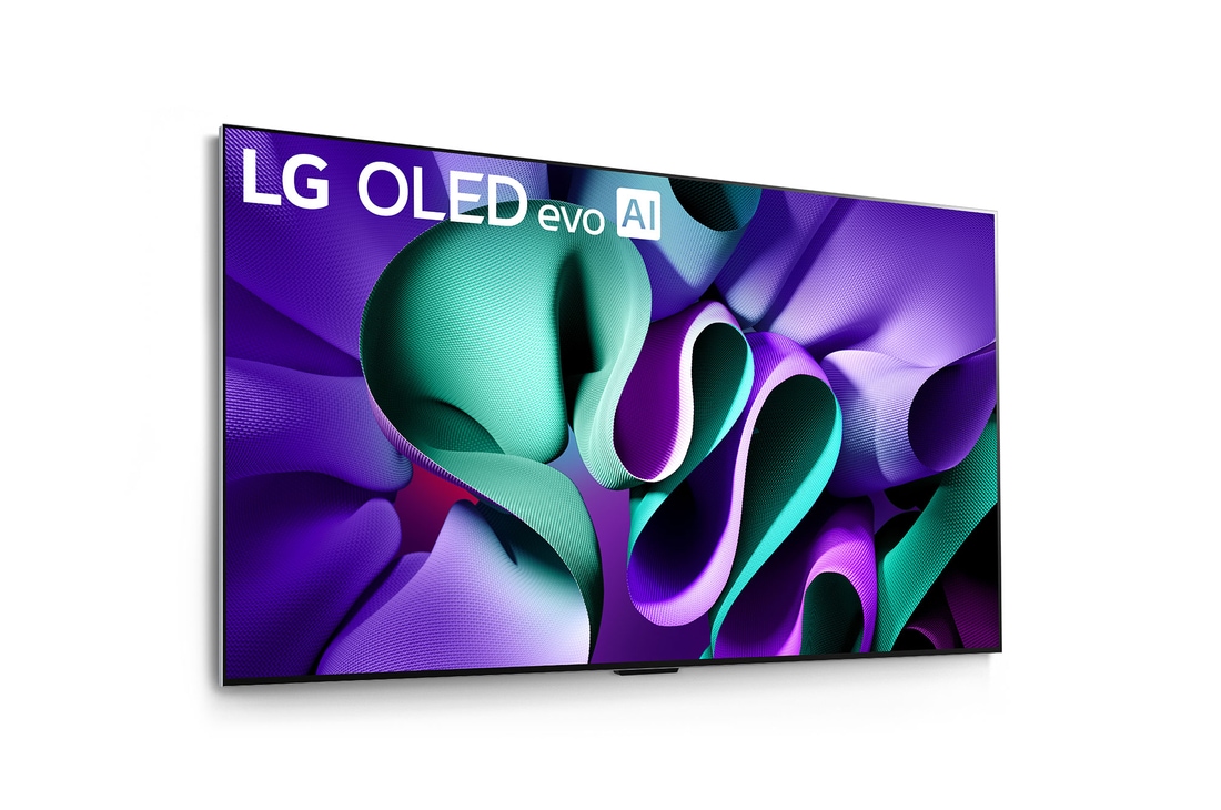 Luftaufnahme der ultra-schlanken Oberkante des LG OLED M4 auf dem Standfuß