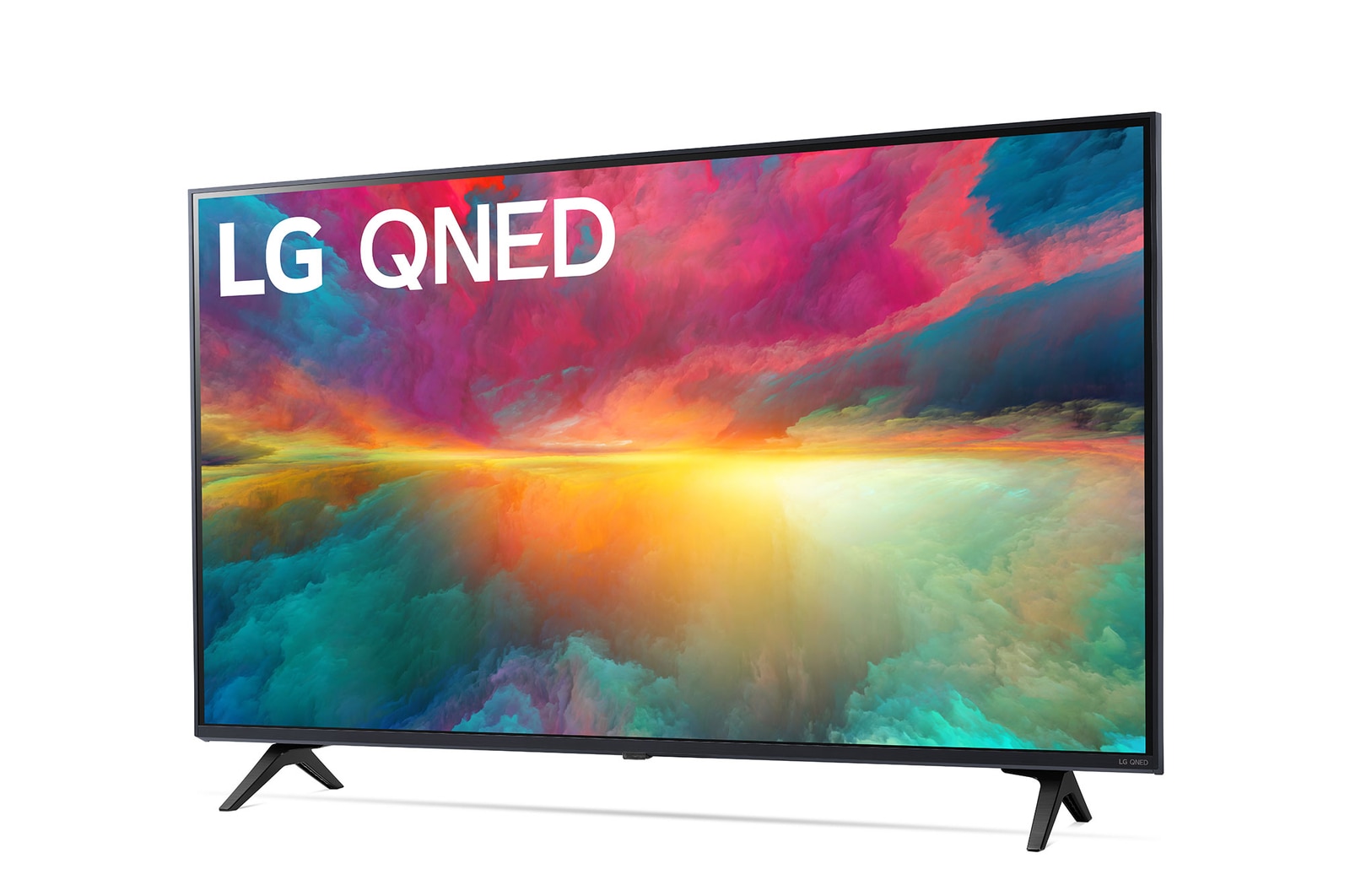 Leicht abgewinkelte Seitenansicht des LG QNED TV, 43QNED776RB
