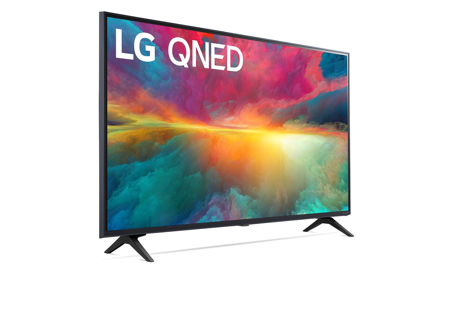 Leicht abgewinkelte Seitenansicht des LG QNED TV, 43QNED776RB