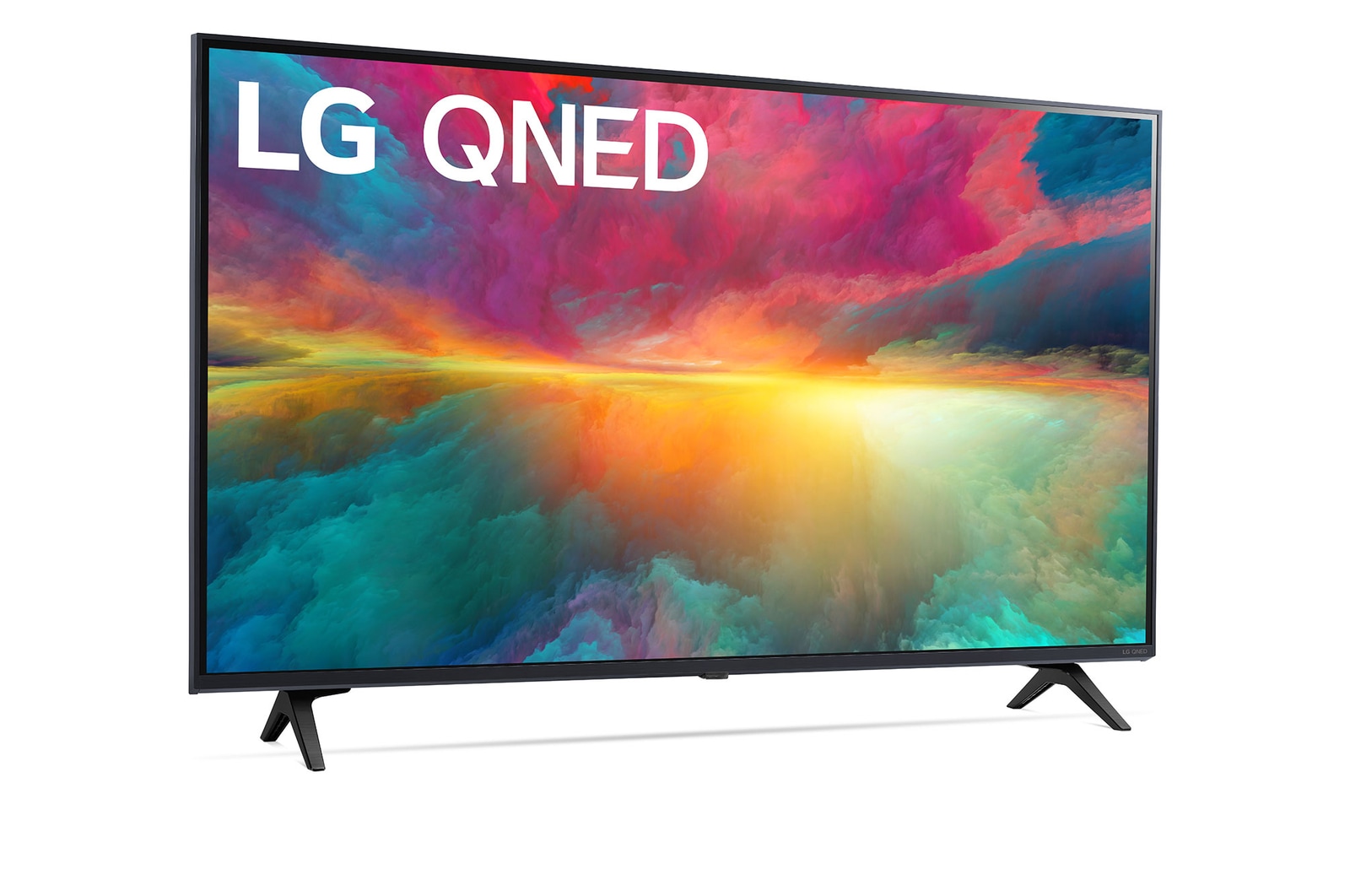 Leicht abgewinkelte Seitenansicht des LG QNED TV, 43QNED776RB