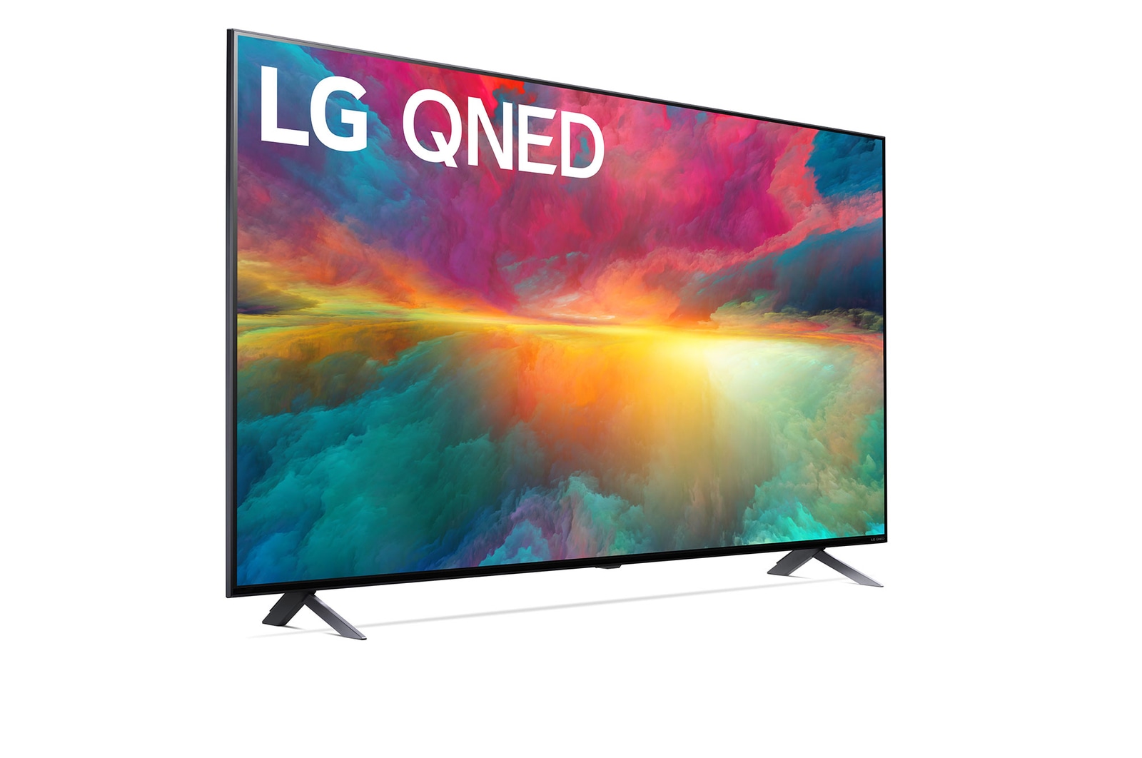 Leicht abgewinkelte Seitenansicht des LG QNED TV, 43QNED776RB