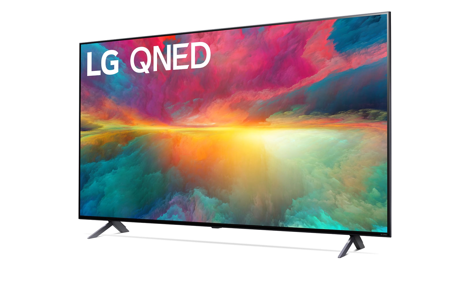 Leicht abgewinkelte Seitenansicht des LG QNED TV, 65QNED776RB
