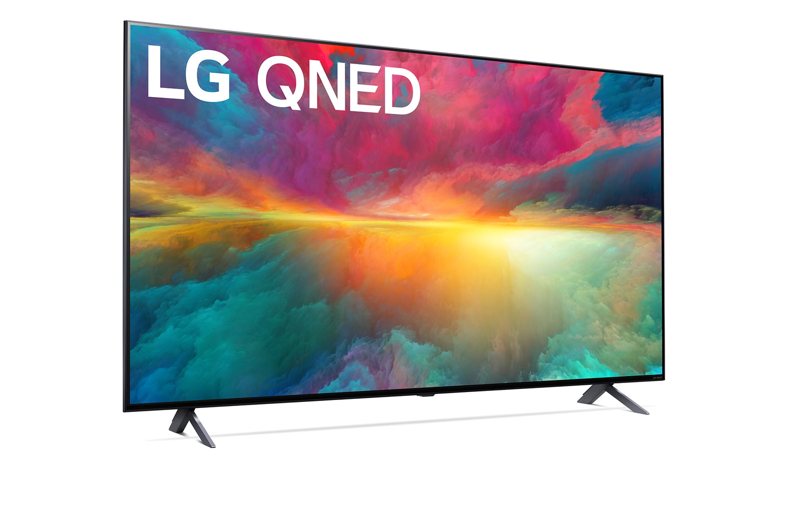 Leicht abgewinkelte Seitenansicht des LG QNED TV, 65QNED776RB