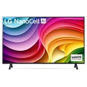 Vorderansicht des LG NanoCell-Fernsehers, NANO81 mit Text „LG NanoCell“ und „2024“ auf dem Bildschirm
